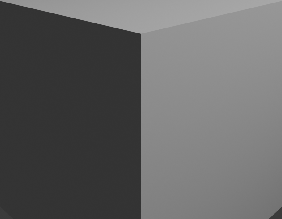 First render — the default cube blocking the camera
