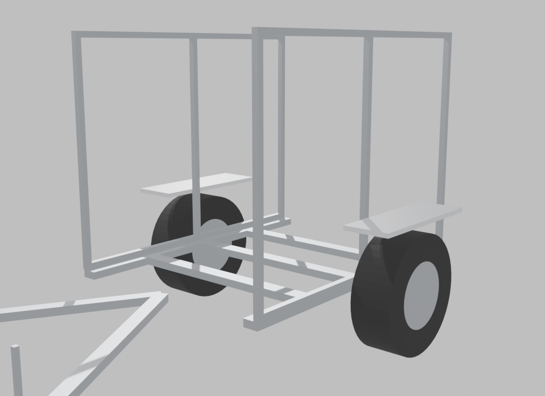 Steel frame, pillars and running gear — panels hidden